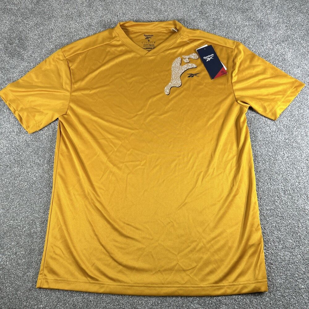 Reebok Speedwick Logo Men's T Shirt USA Size Small New NWT Yellow Gold Athletic